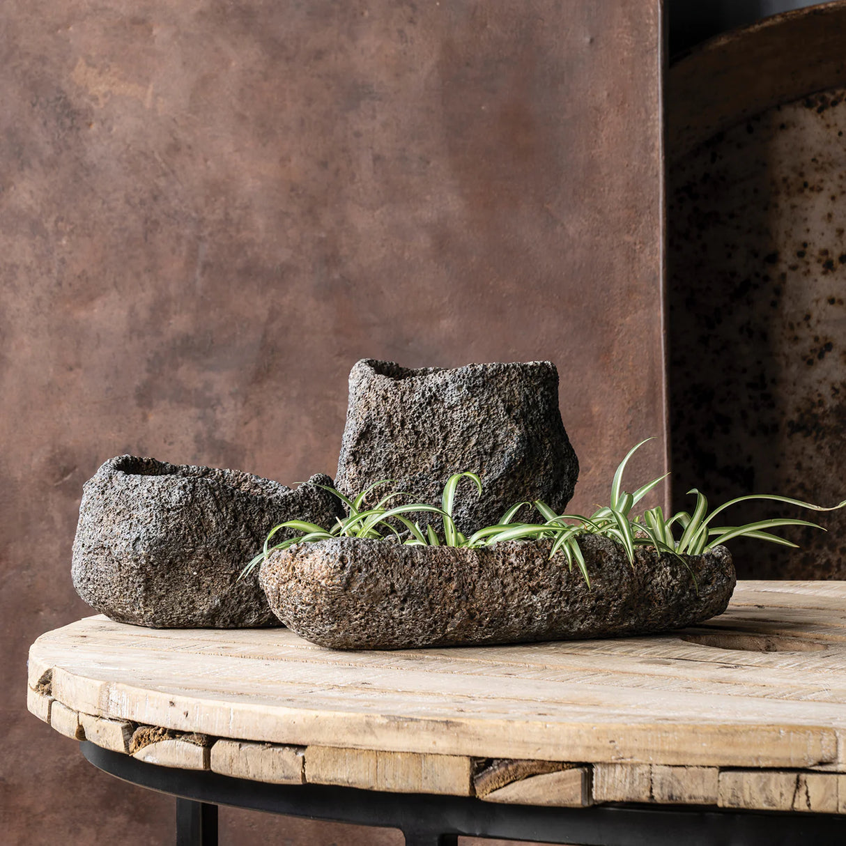 Tall Cast Concrete Lava Stone Planter