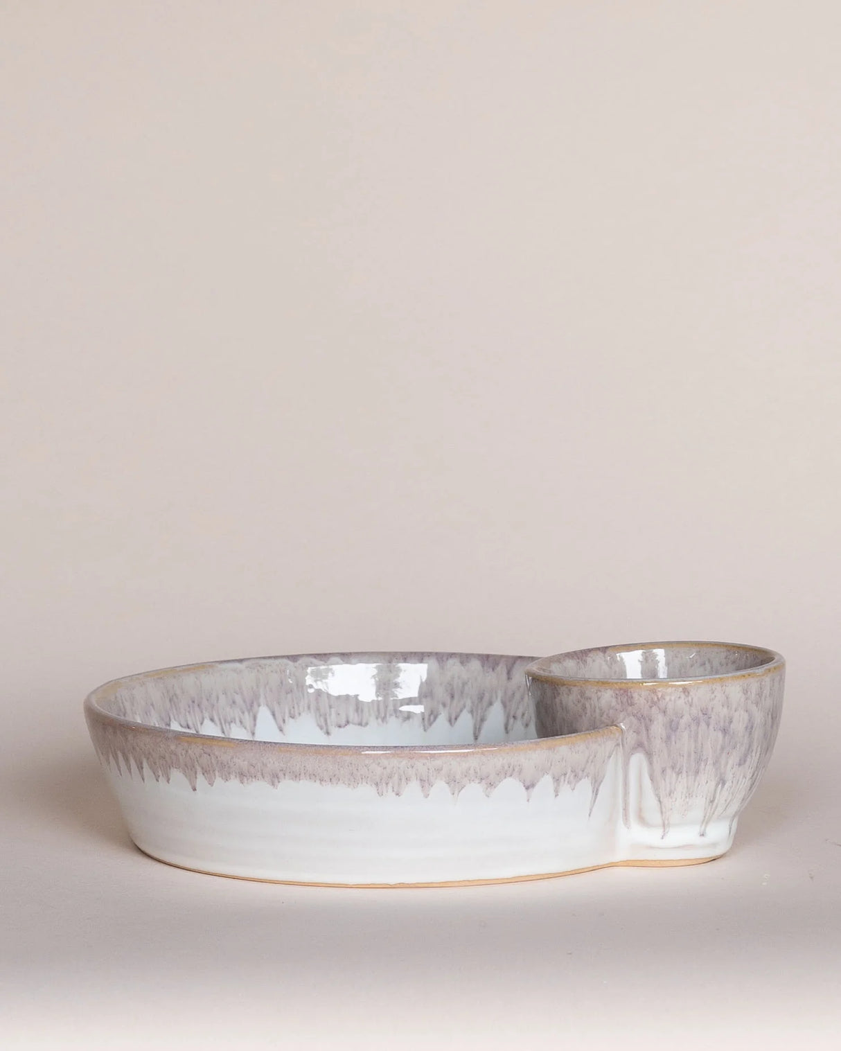 Cream Reactive Glaze Two-Section Serving Bowl