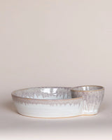 Cream Reactive Glaze Two-Section Serving Bowl