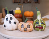 Paper Mache Frightened, Ghostly, & Grouchy Gourds