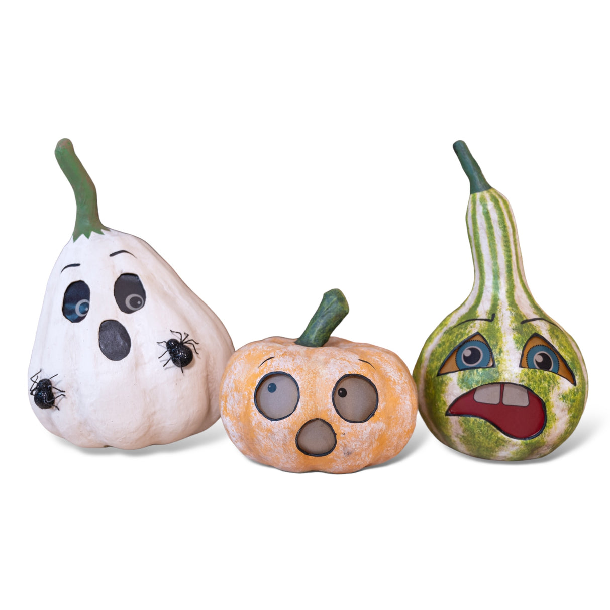 Paper Mache Frightened, Ghostly, & Grouchy Gourds