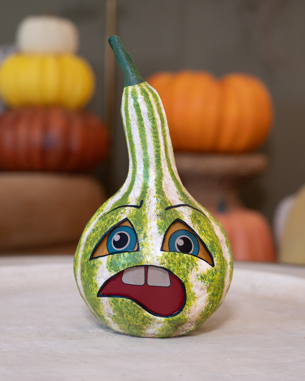 Paper Mache Frightened, Ghostly, & Grouchy Gourds