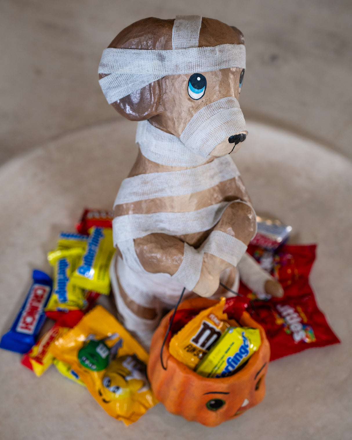 Mummy Puppy Paper Mache Candy Bucket