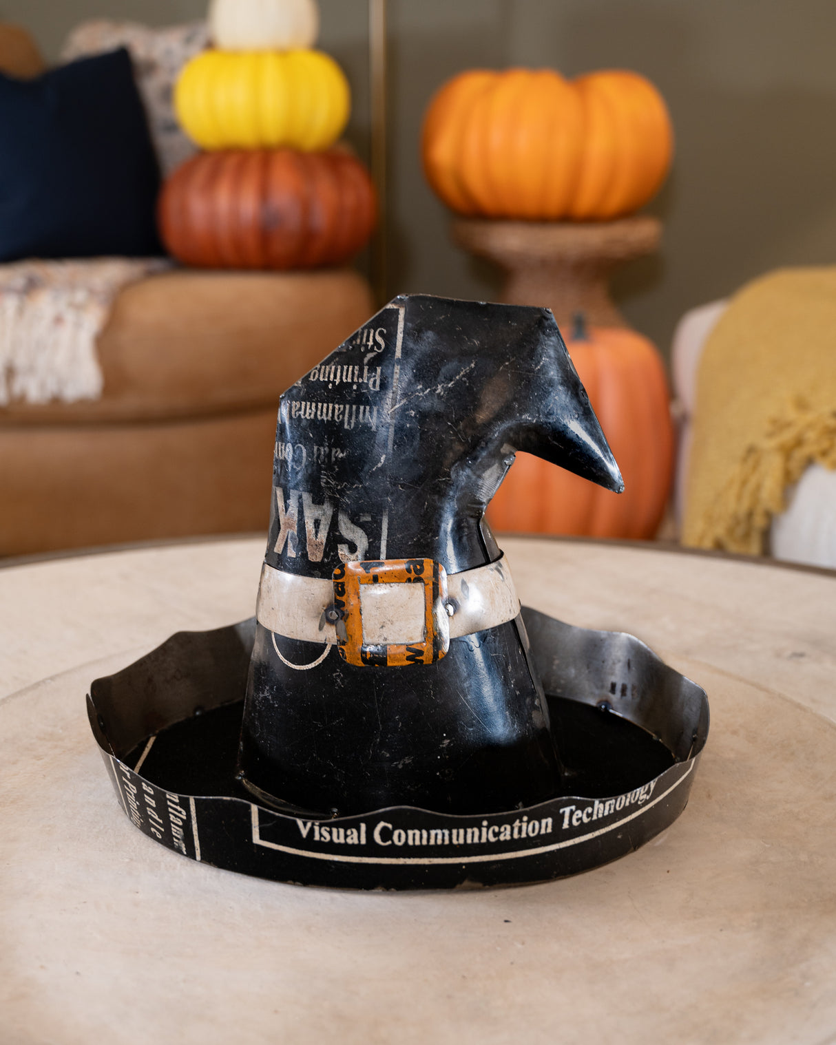 Recycled Iron Halloween Witch Hat Candy Bucket