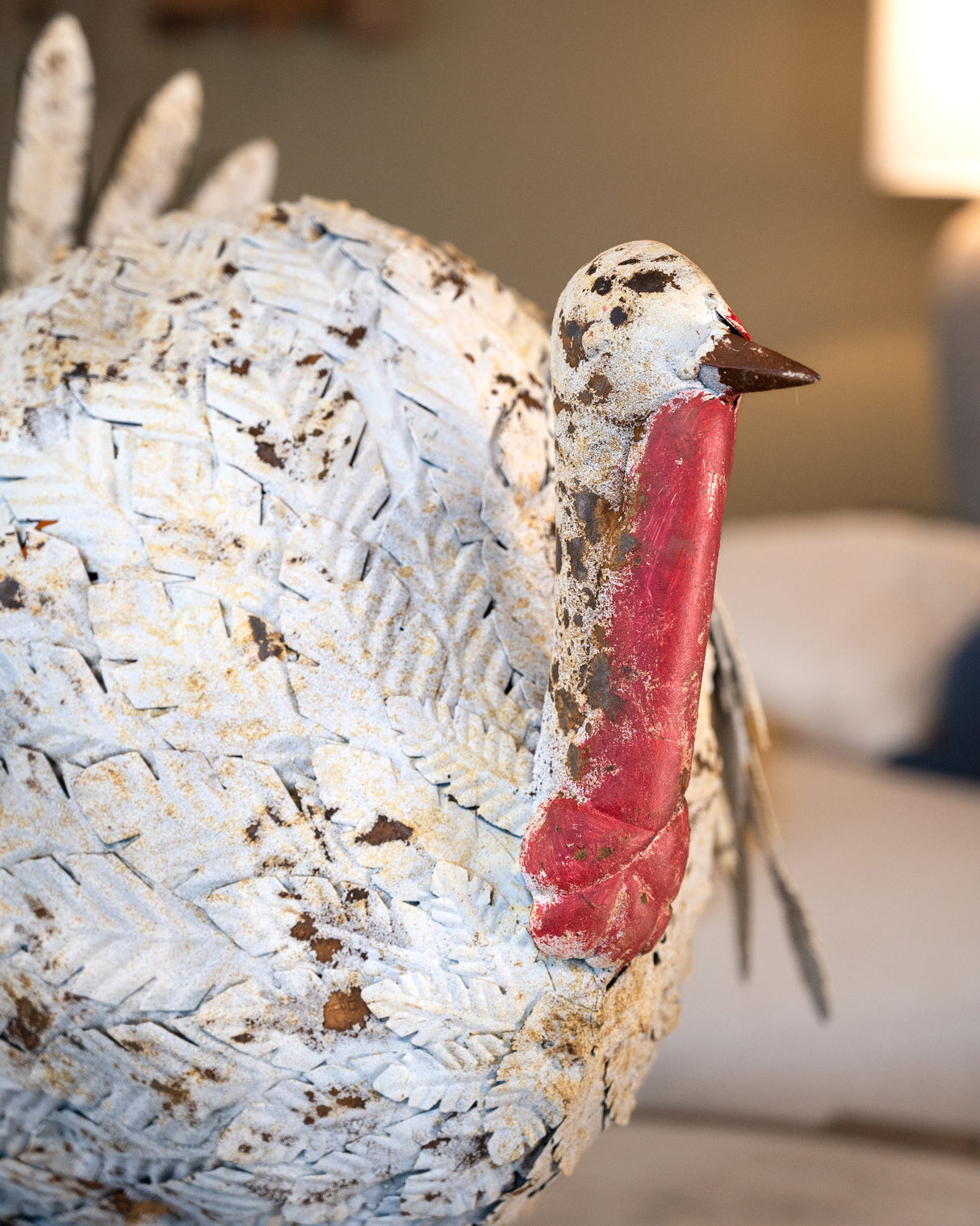 Distressed White Painted Metal Turkey