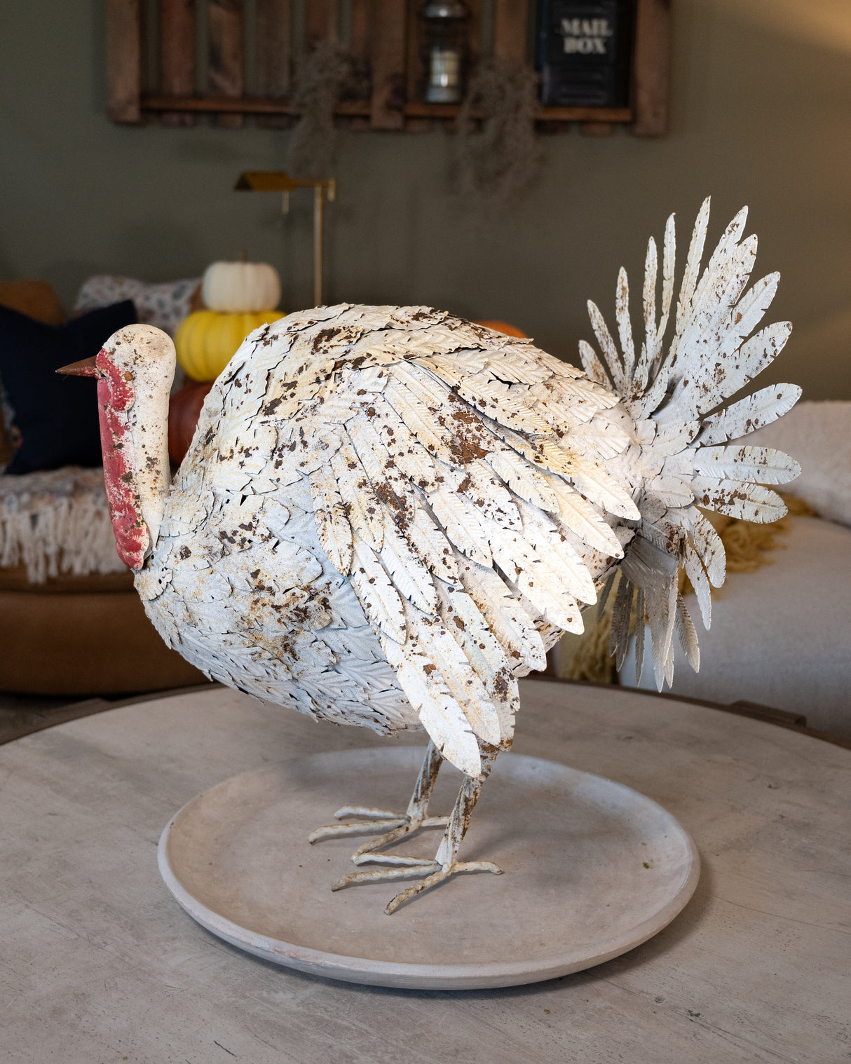Distressed White Painted Metal Turkey