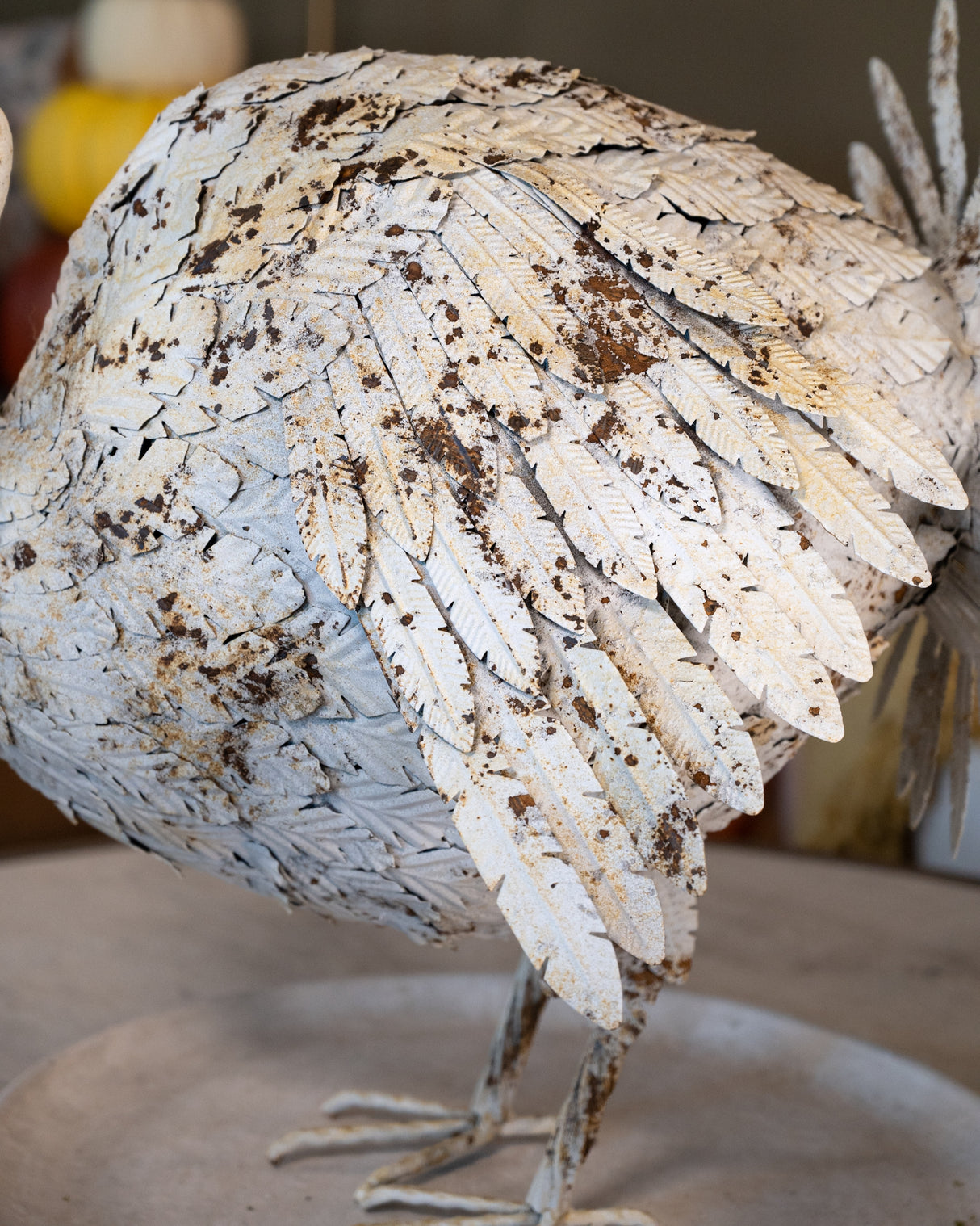 Distressed White Painted Metal Turkey