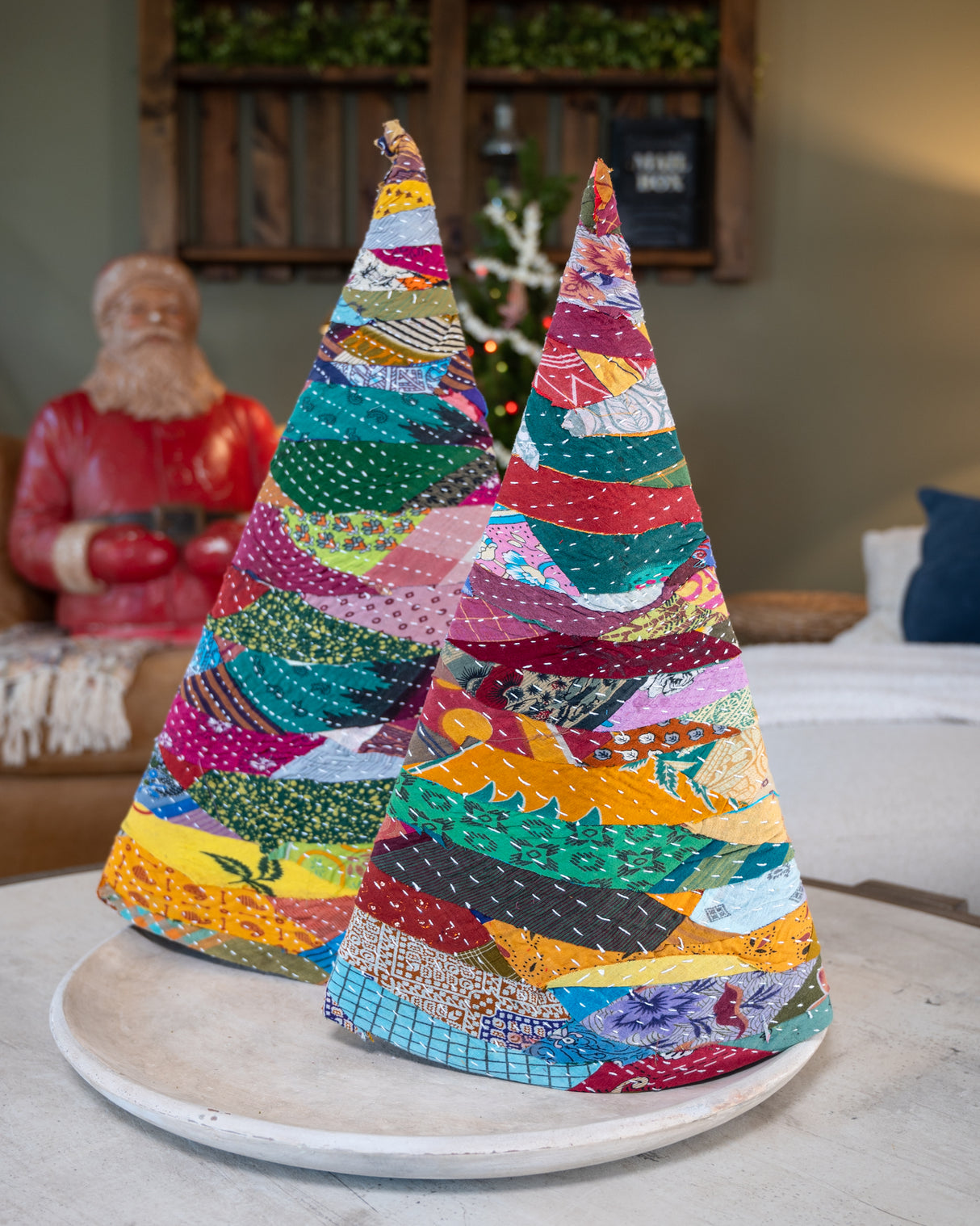 Kantha Fabric Christmas Tree Topiaries