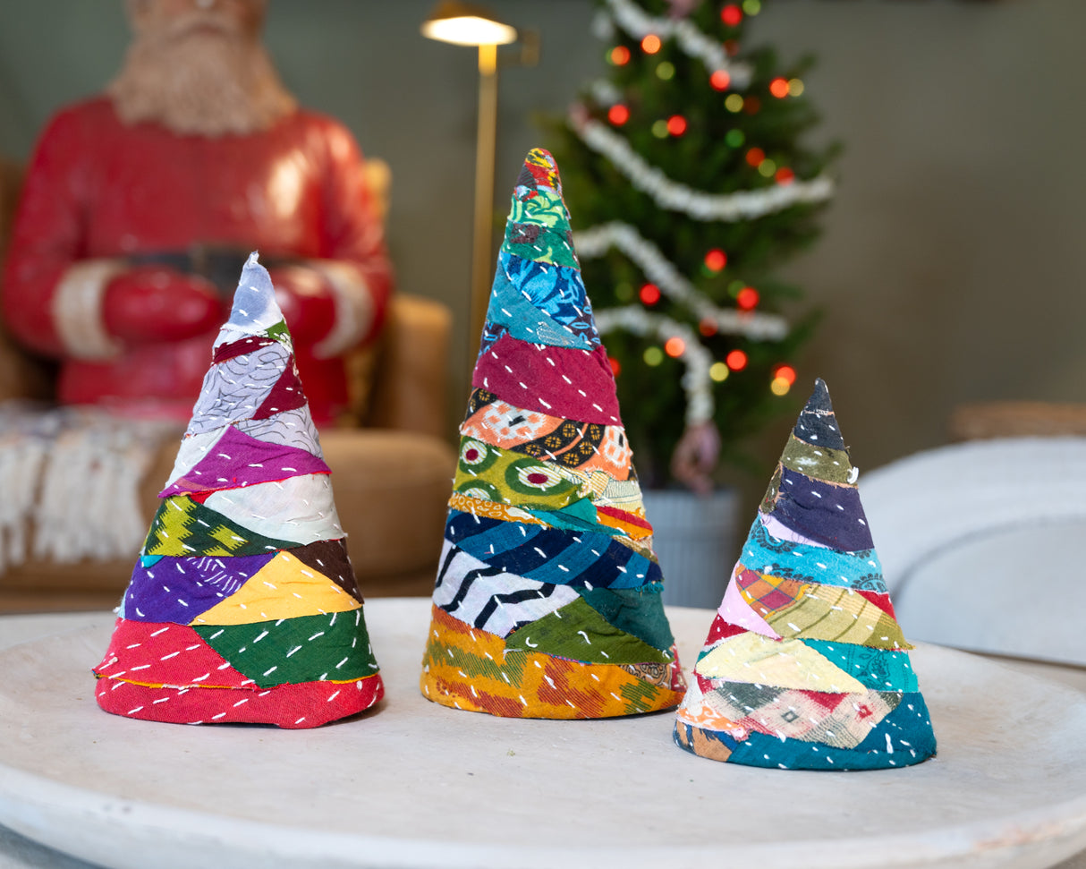 Kantha Fabric Christmas Tree Topiaries