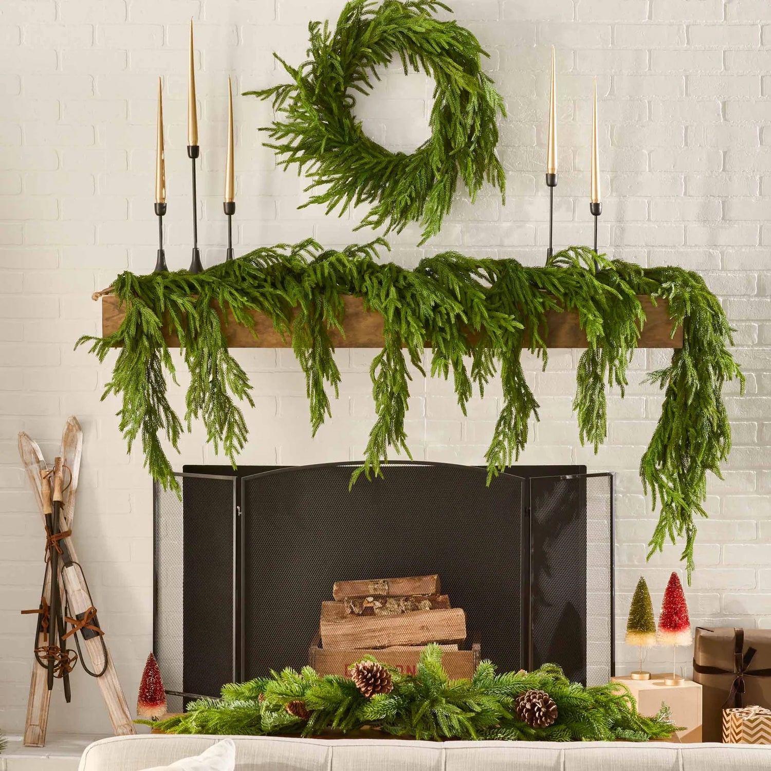 rop rated norfolk pine wreath for fireplace