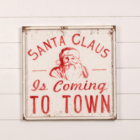 santa claus is coming to town vintage metal sign