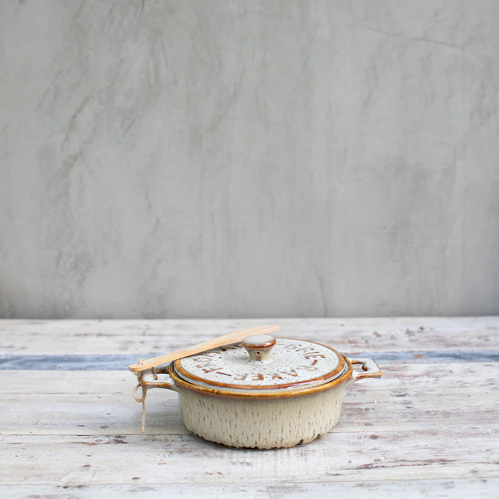 Ceramic Brie Baker with Bamboo Spreader