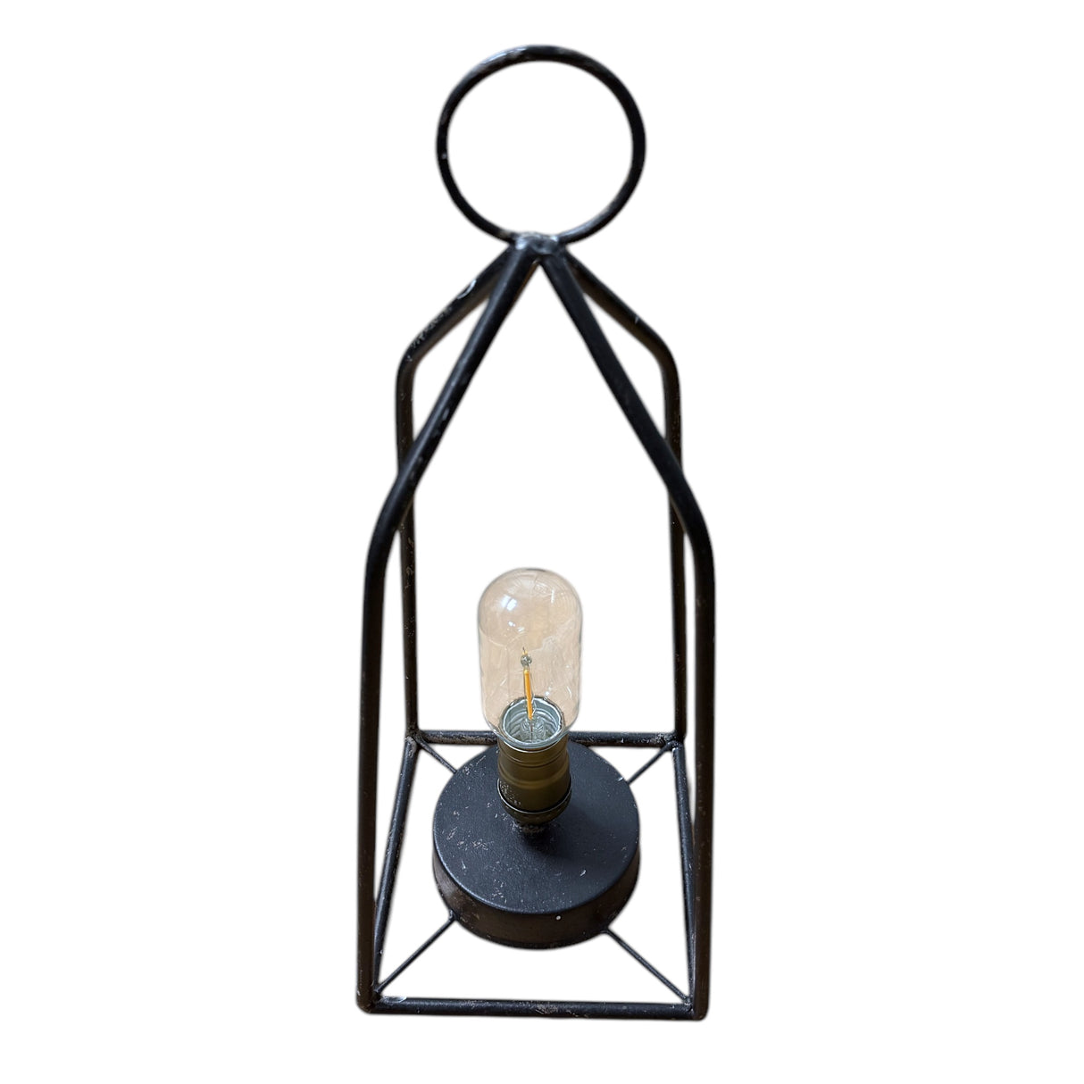 Black Iron Tabletop LED Lantern | Battery-Operated with Timer