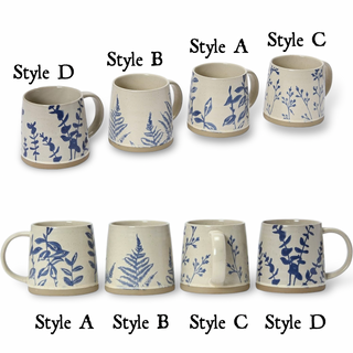Botanical Hand-Stamped Stoneware Mugs
