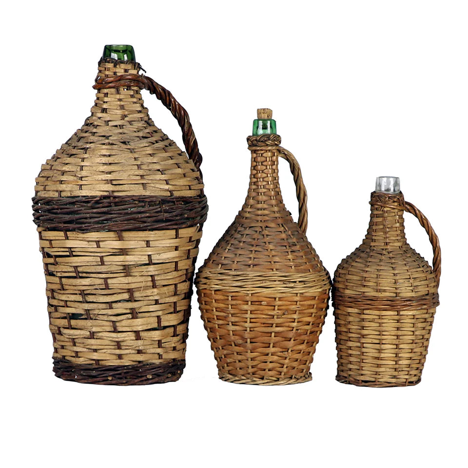 Vintage Wicker Covered Demijohn Wine Bottles