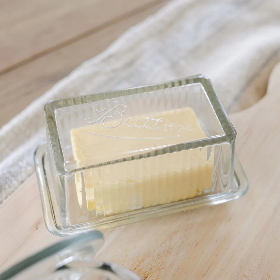 Pressed Glass Clear Butter Dish