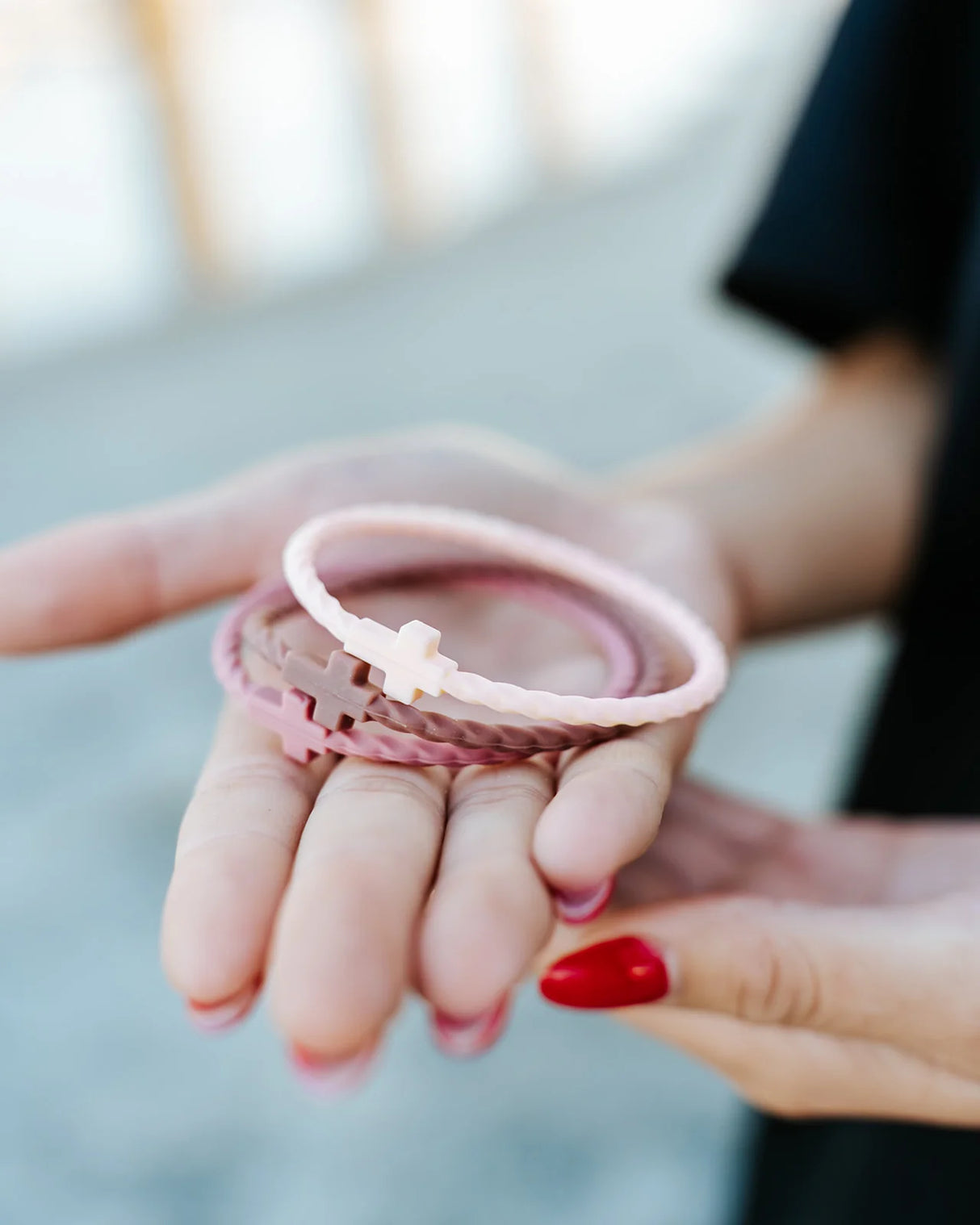 Rosewood Clay Infinity Cross Silicone Bracelet Set
