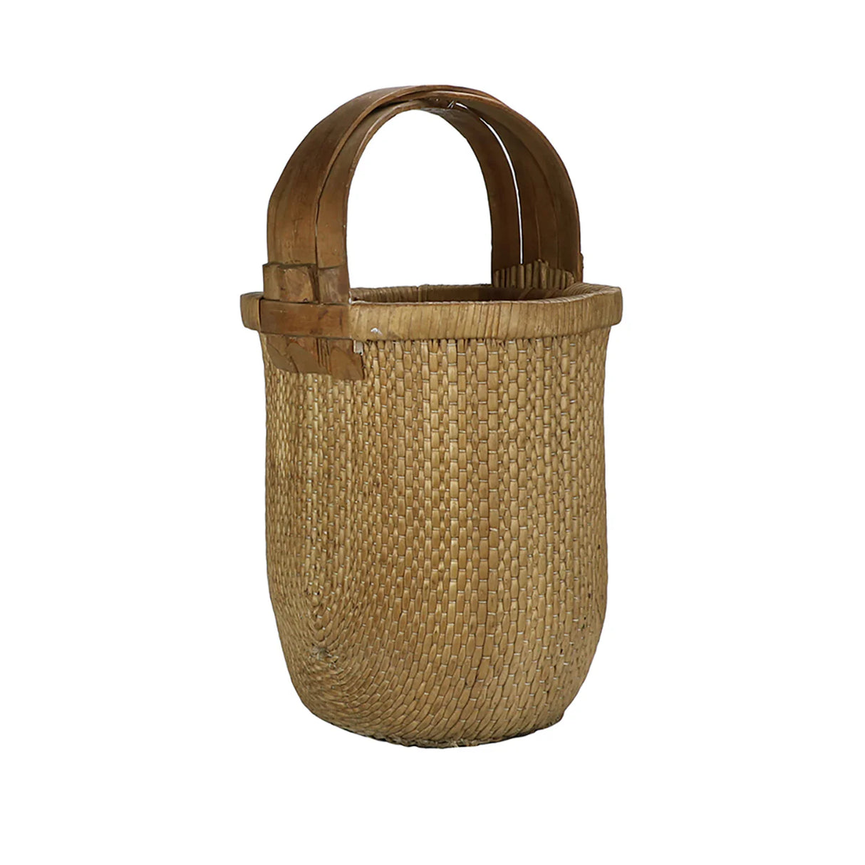 Vintage Chinese Tall Handle Woven Wicker Basket