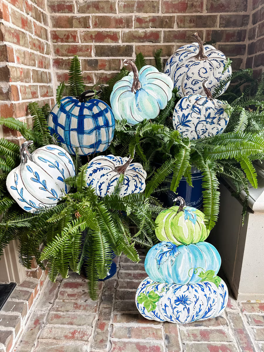 Blue & White Pumpkin Metal Stake Sign