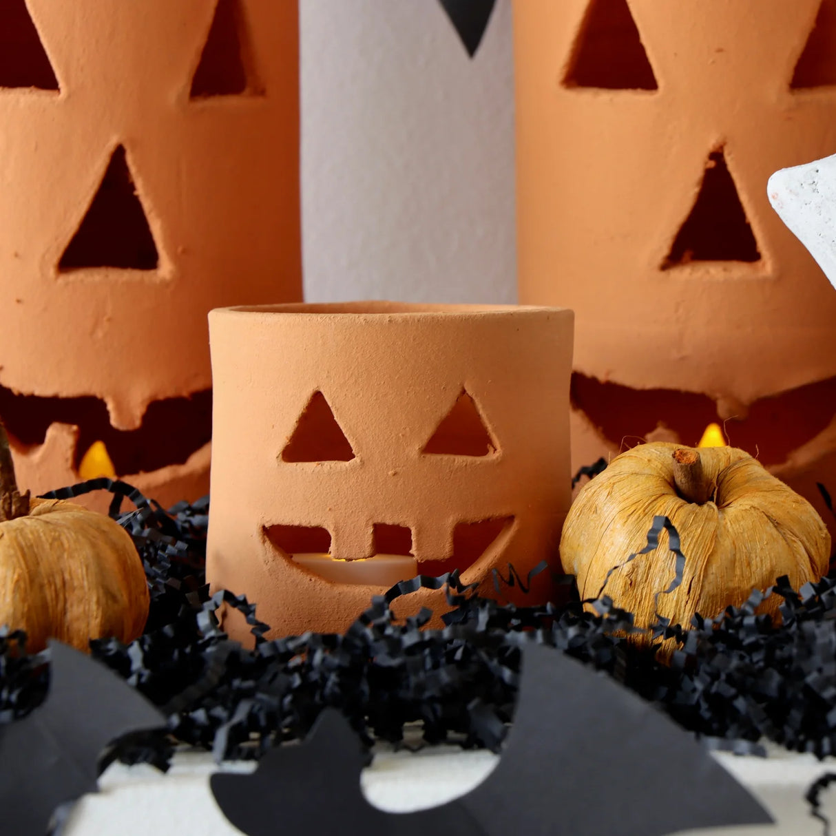 Terracotta Clay Jack-O-Lantern Luminaries