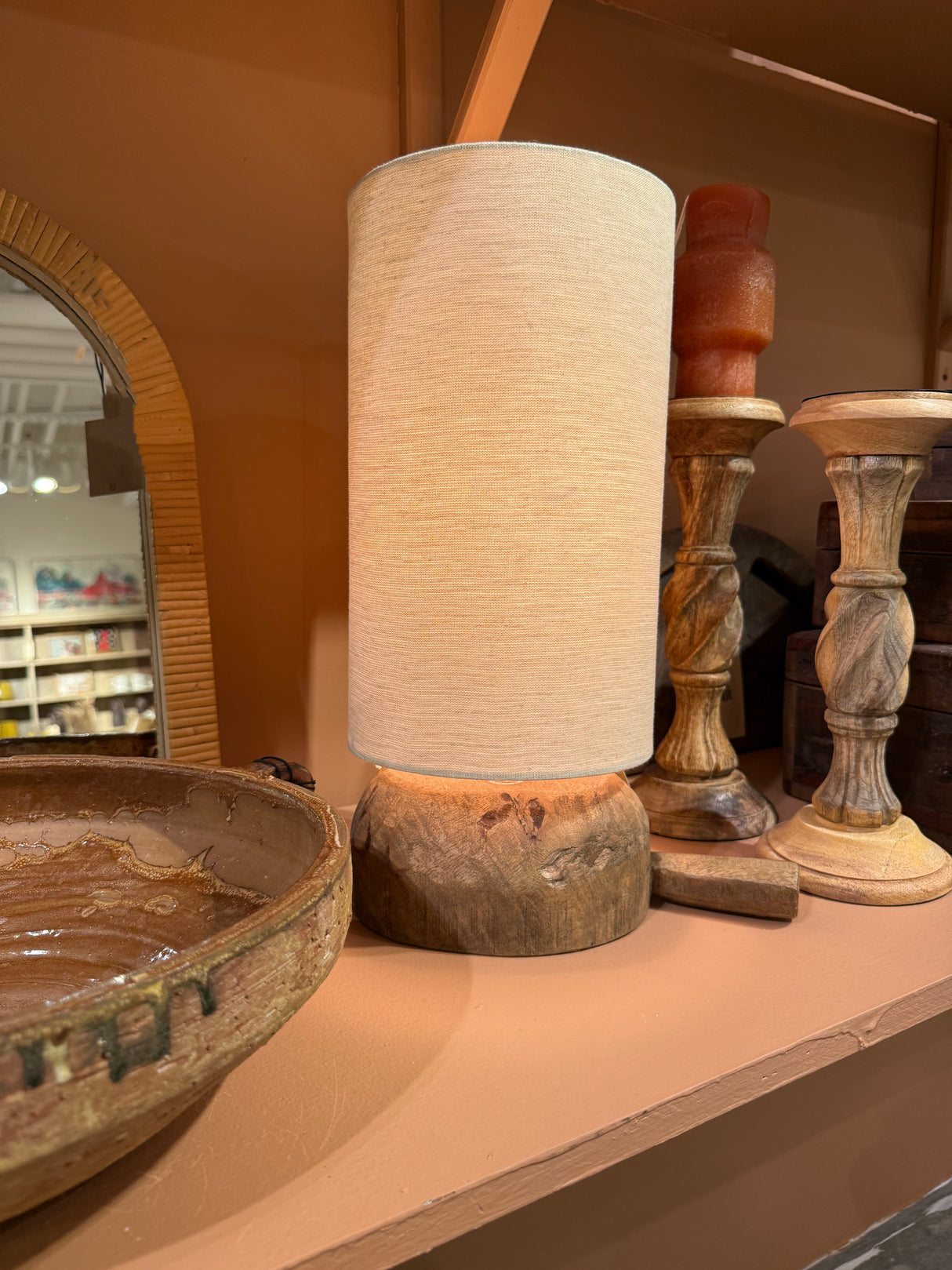 Reclaimed Wood Table Lamp with Cotton Chambray Shade