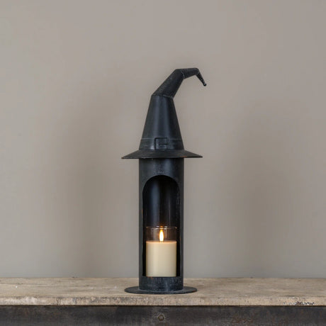Black Metal Witch Hat Pillar Candle Holder