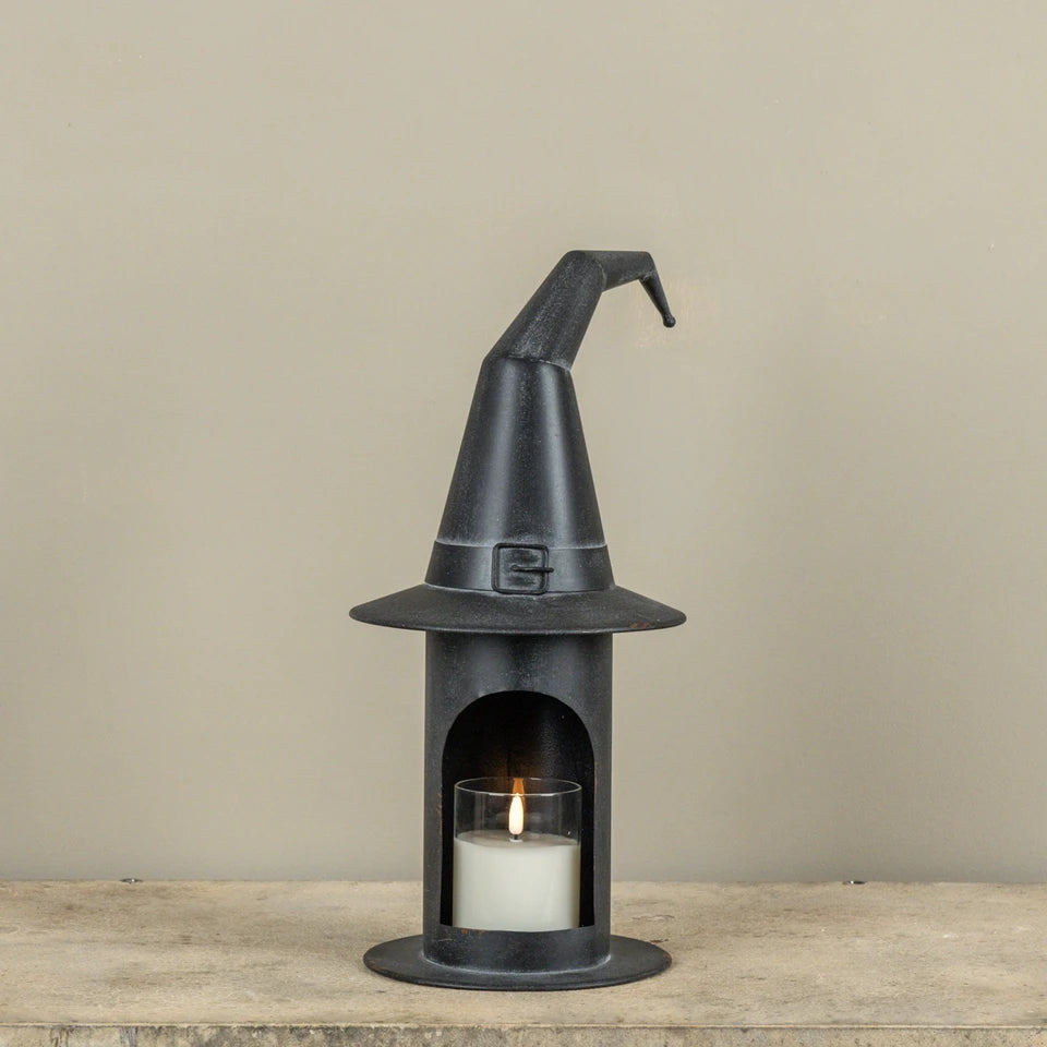 Black Metal Witch Hat Pillar Candle Holder
