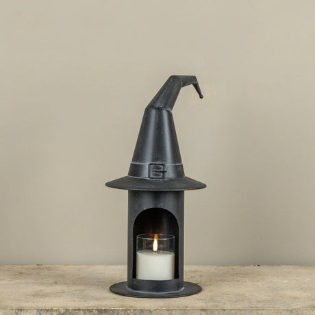 Black Metal Witch Hat Pillar Candle Holder