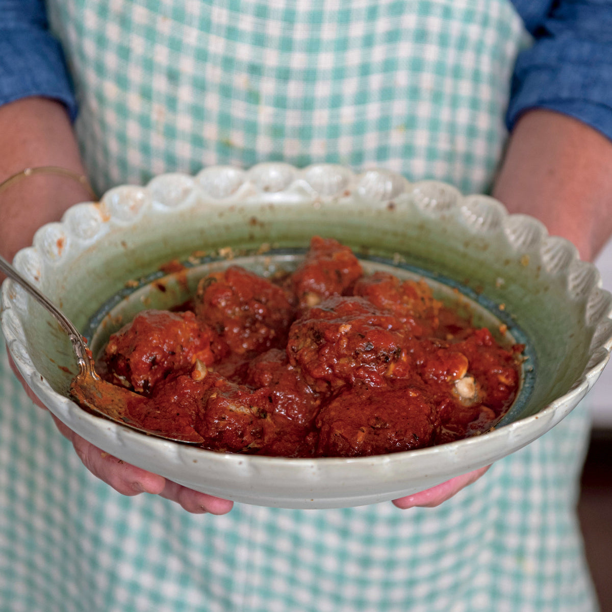 Meatballs served in Finch + Fennel Tomato Basil Marinara Sauce