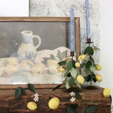 Vintage-Inspired Metal Toleware Taper Candle Holder with Lemons & Leaves