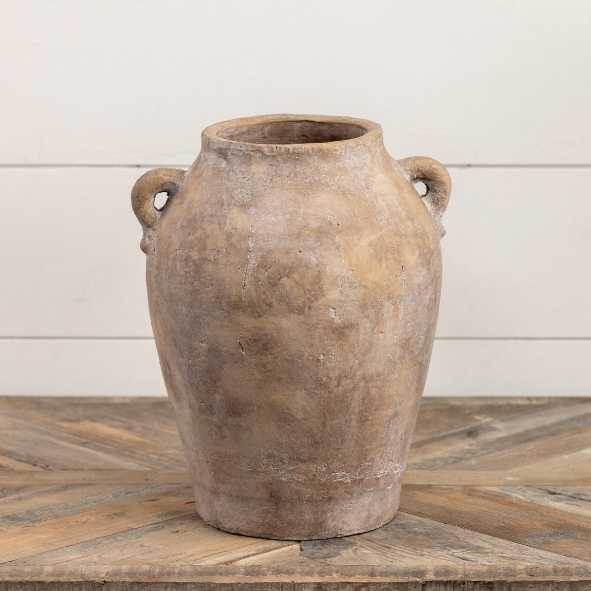 Distressed Clay Terracotta Urn with Side Handles