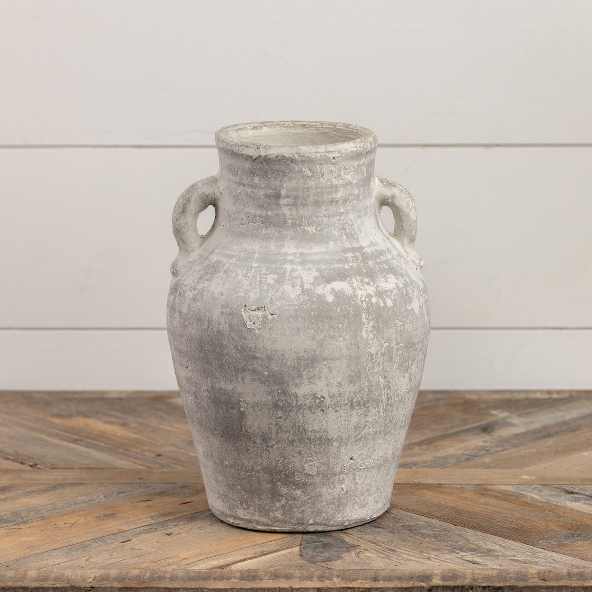 Whitewashed Terracotta Vase with Handles