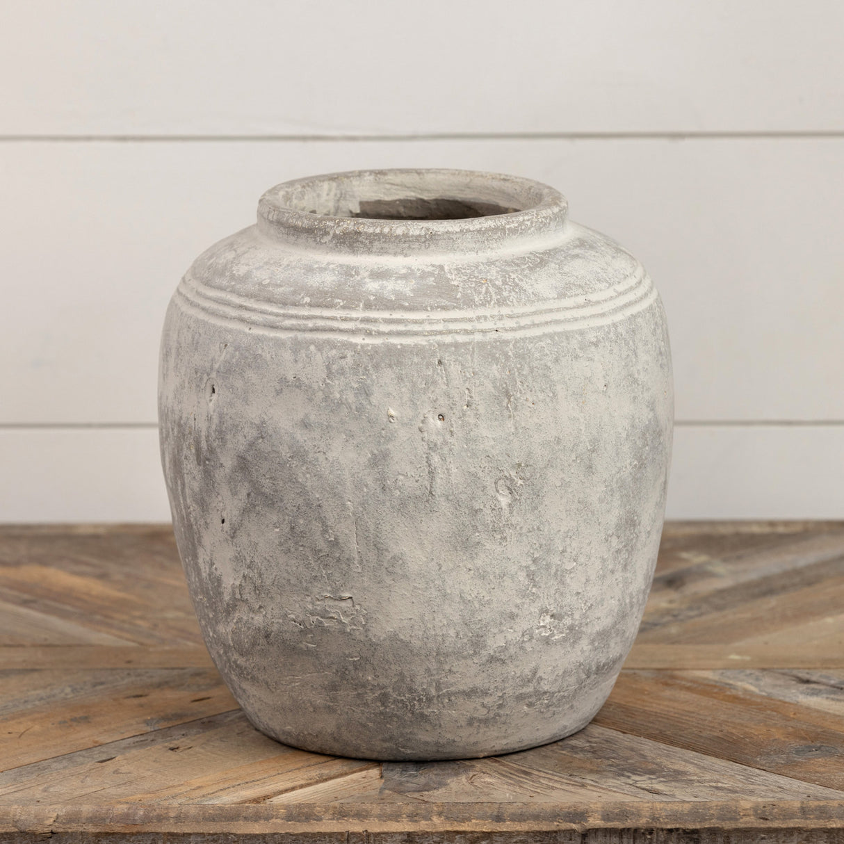 Distressed Whitewashed Terracotta Ceramic Vase