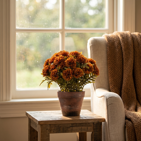 Faux Potted Brown Mums