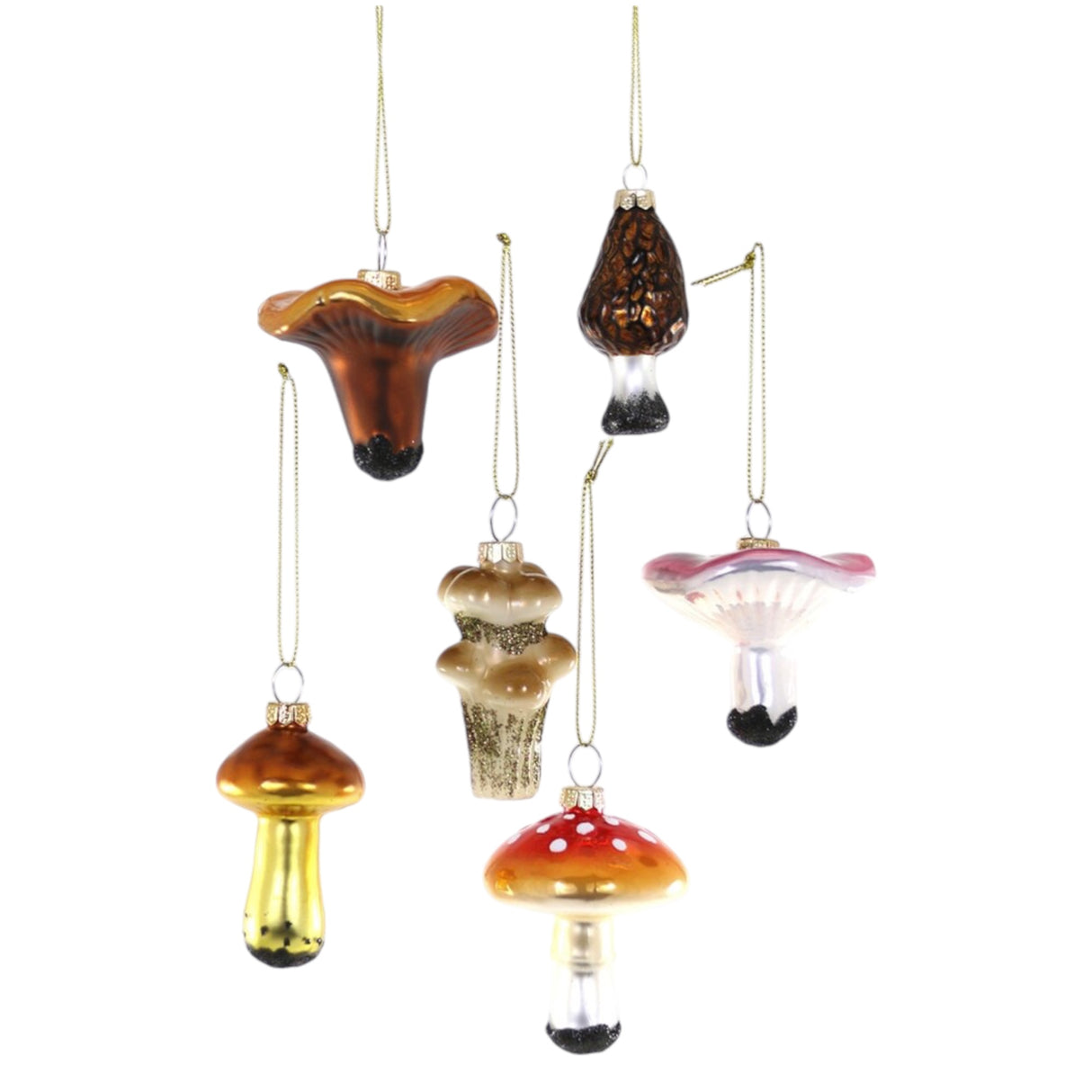 Foraged Mushroom Glass Christmas Ornaments