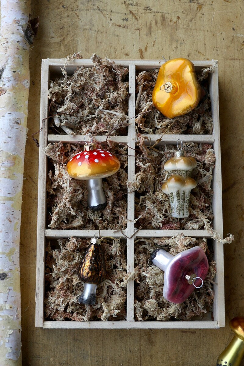 Foraged Mushroom Glass Christmas Ornaments