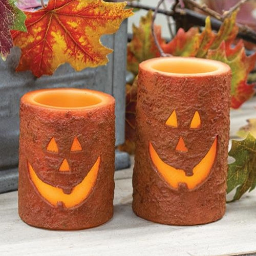 Orange Jack O'Lantern Flameless LED Wax Pillar Candles