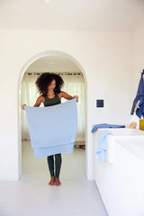 Sky Blue Waffle Geometry Bath Towel & Washcloth