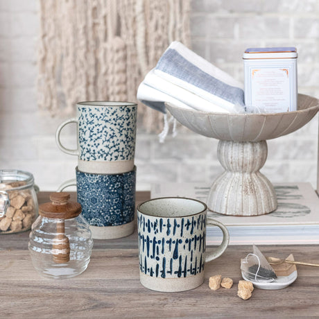 Blue & White Hand Stamped Ceramic Coffee Mug