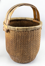 Vintage Chinese Tall Handle Woven Wicker Basket