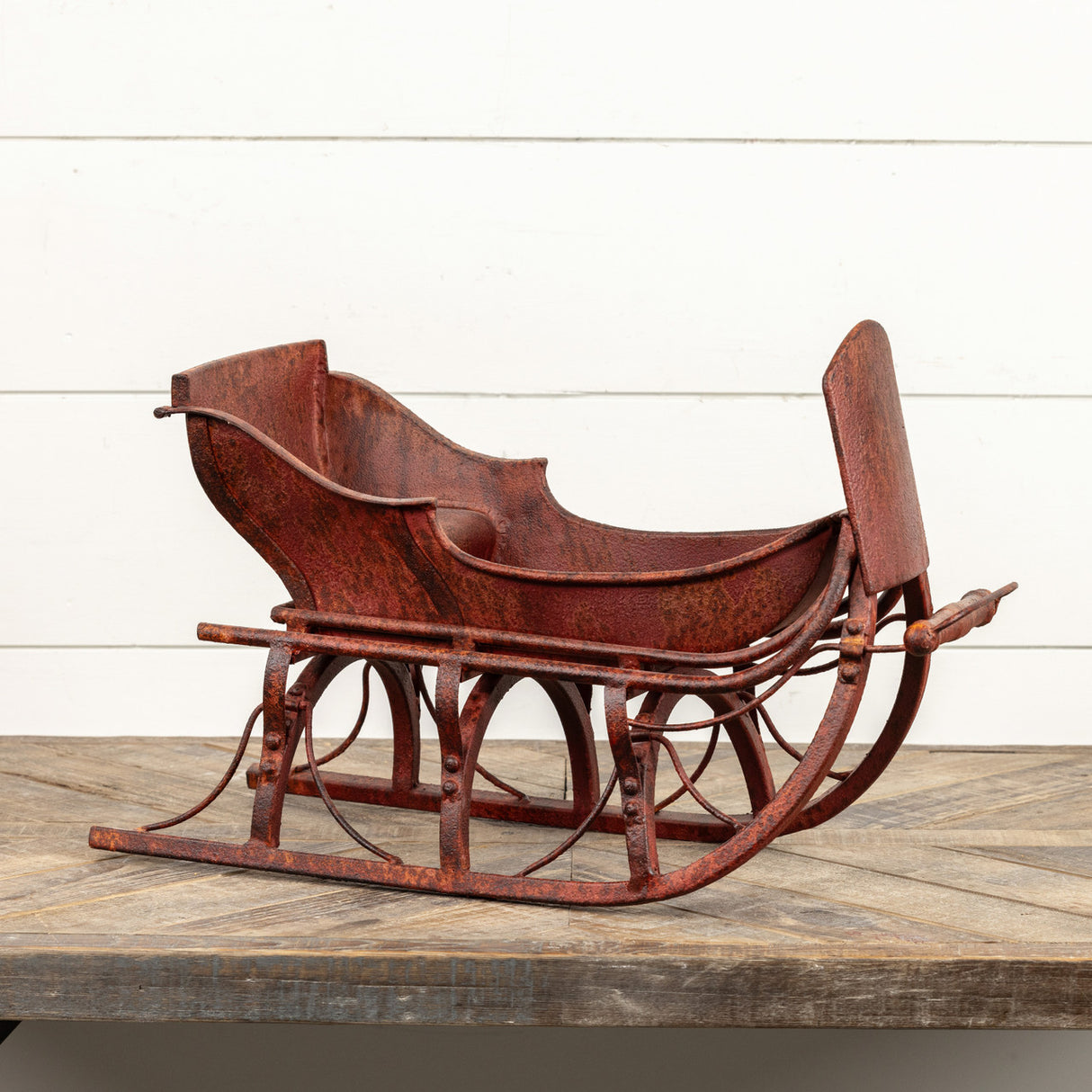 Red Distressed Antique Finish Metal Christmas Sleigh