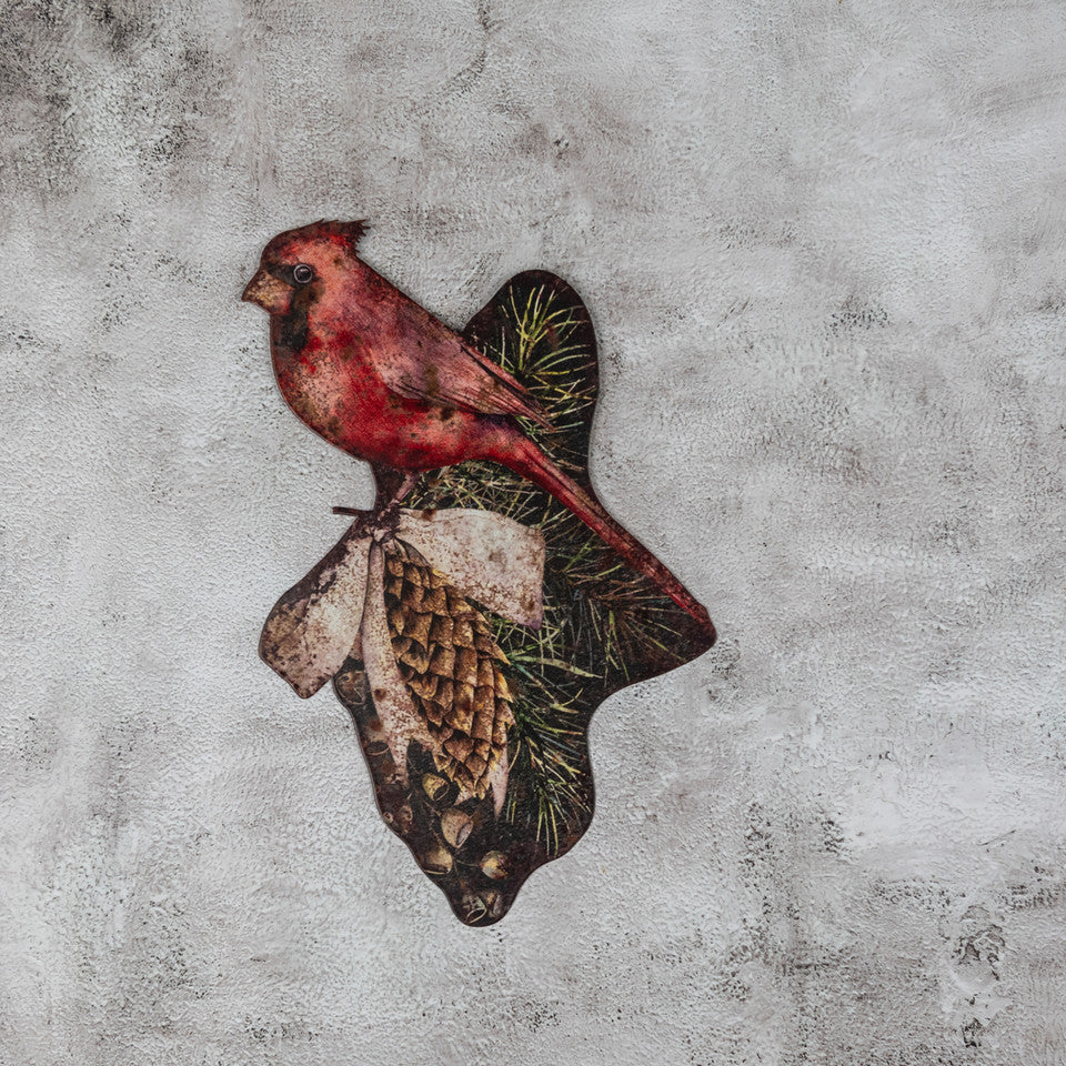 Cardinal on Branch Metal Wall Plaque