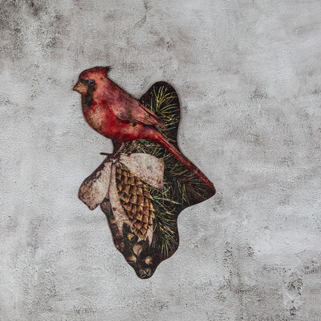 Cardinal on Branch Metal Wall Plaque