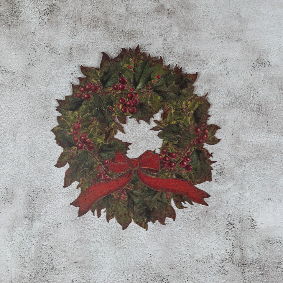 Wreath with Red Bow Metal Wall Plaque