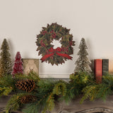 Wreath with Red Bow Metal Wall Plaque