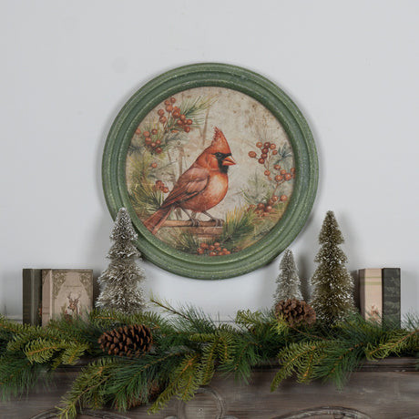 Round Frame Christmas Cardinal Wall Art