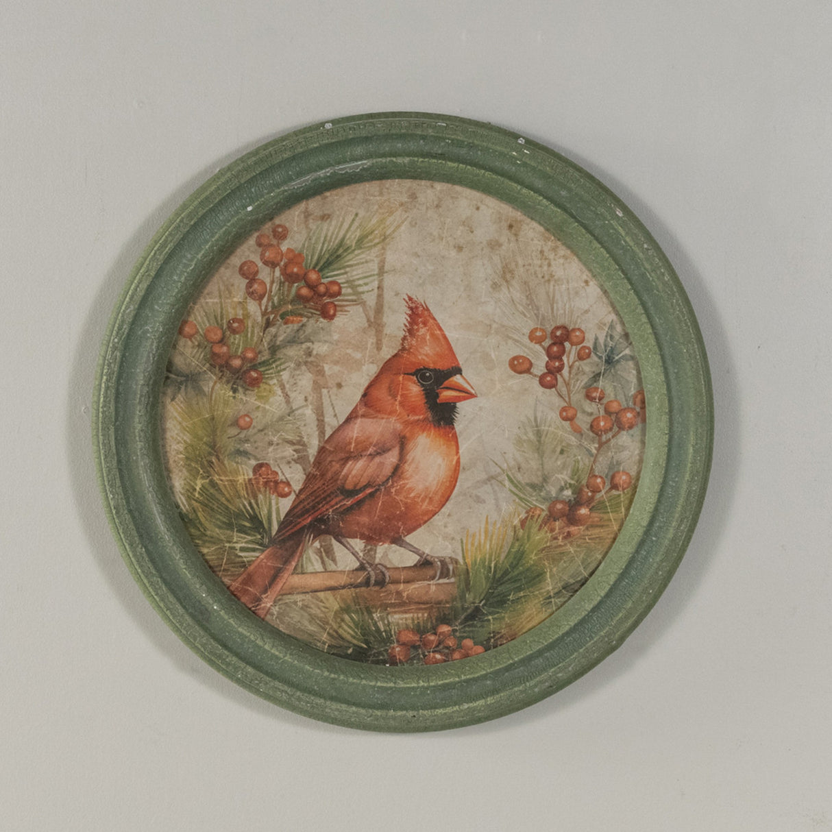 Round Frame Christmas Cardinal Wall Art