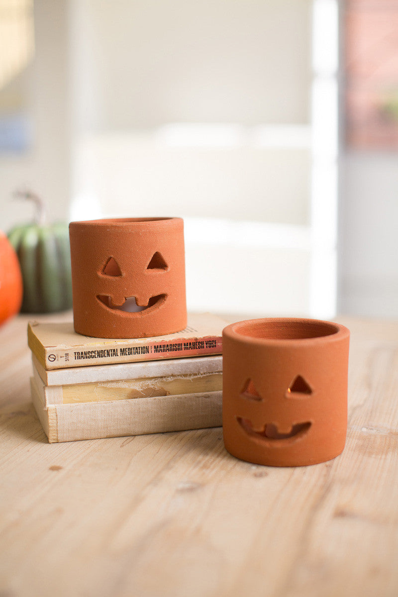 Terracotta Clay Jack-O-Lantern Luminaries