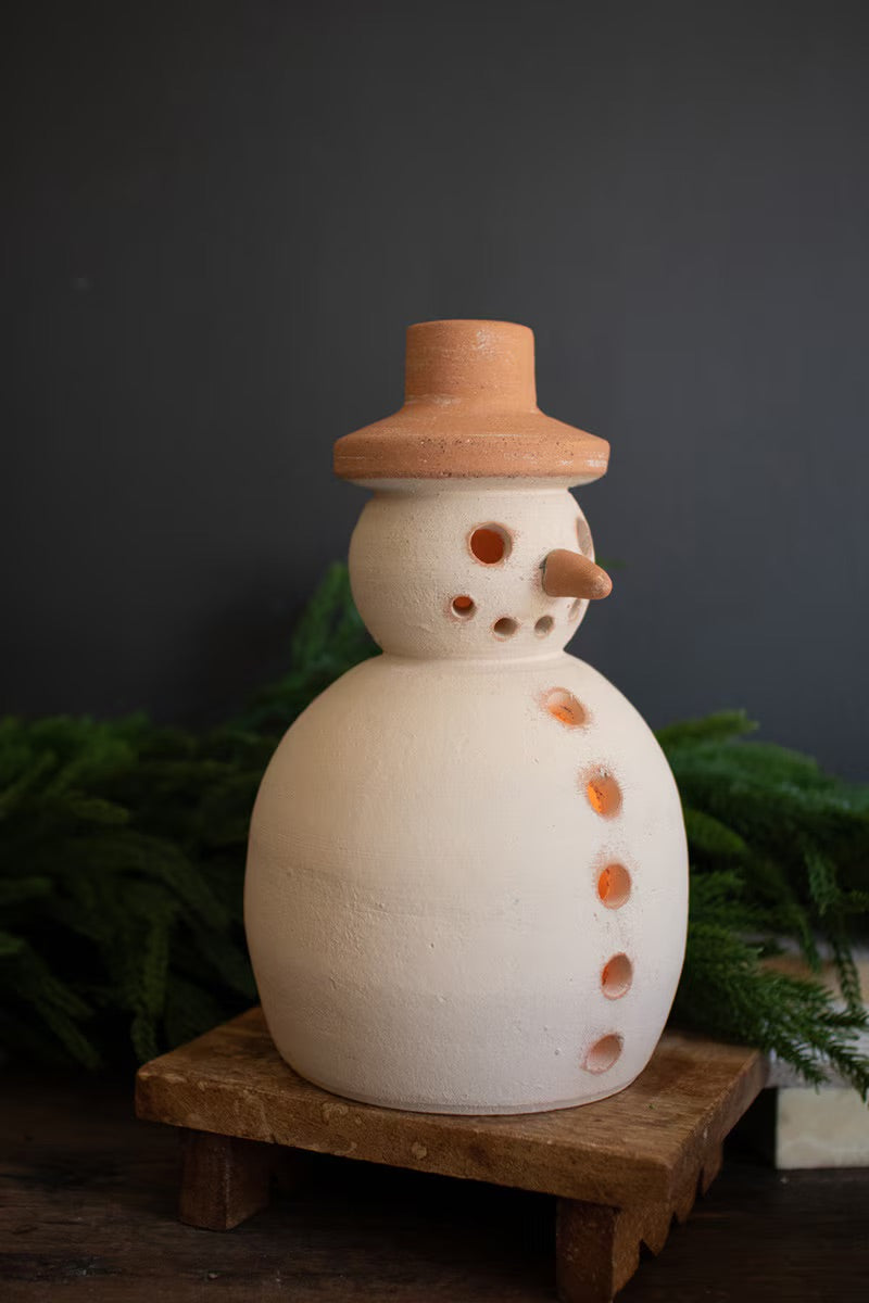 Ivory & Terracotta Snowman Luminary – Rust & Cinder