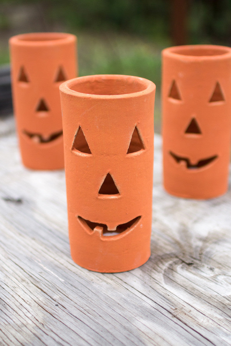 Terracotta Clay Jack-O-Lantern Luminaries